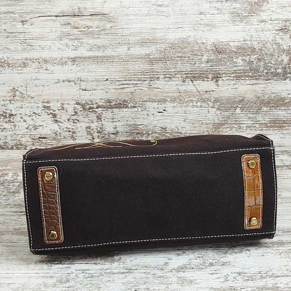 🟧Accessoires De Mademoiselle Cova Leather Croc & Canvas Bag - Picture 10 of 16